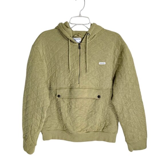 Frank And Oak Mens‎ Green Quilted Half Zip Hoodie Sweatshirt Cotton Size M - Picture 1 of 11